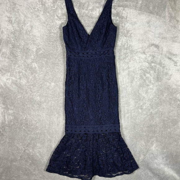 Bardot Dress Womens 4/XS Navy Fiona Face Trumpet Feminine Party Event Midi - Picture 9 of 12